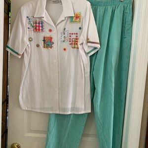 Koret White Short Sleeve Blouse with Colorful Patchwork